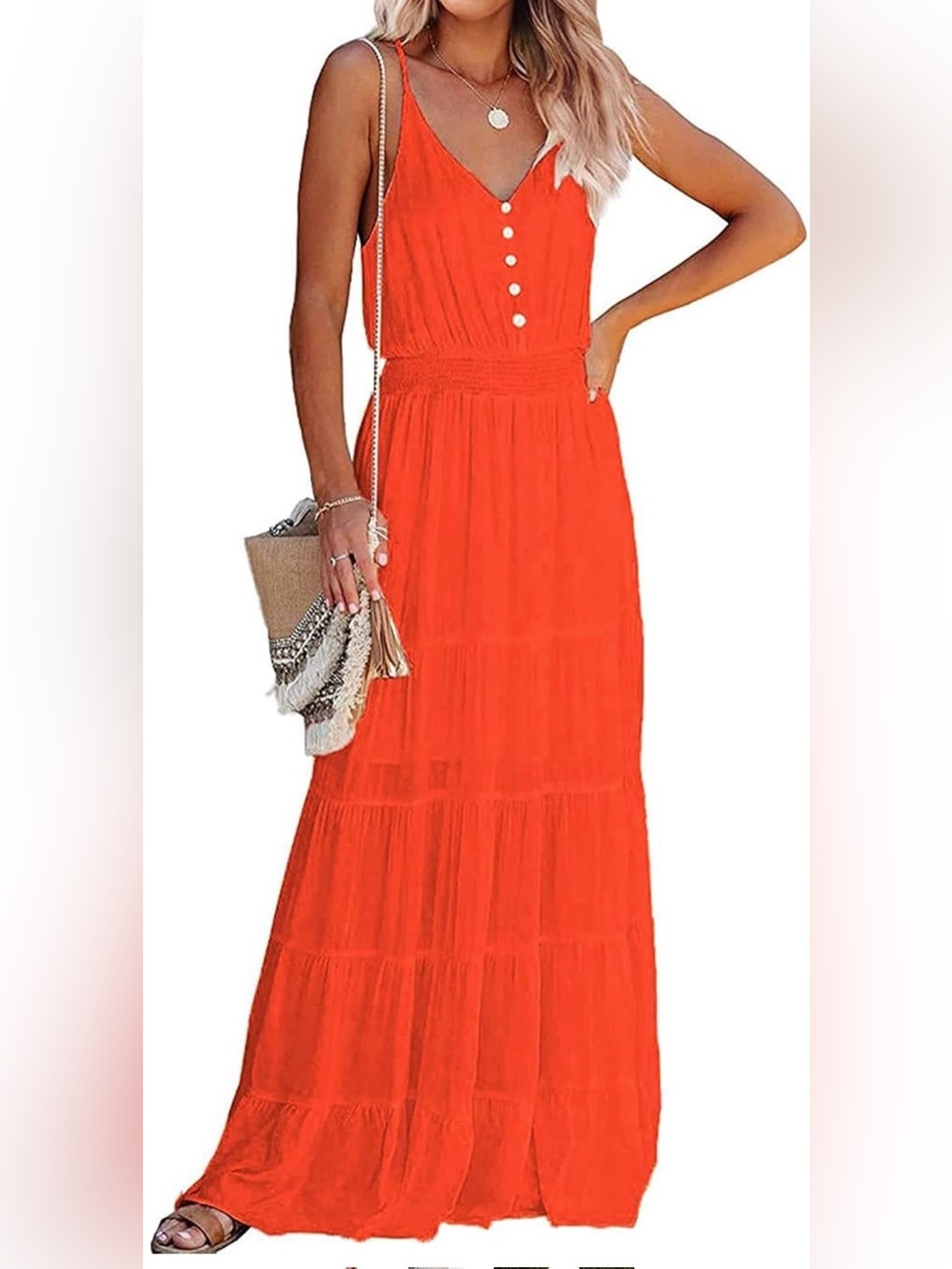 XXL, Sleeveless V-Neck Maxi Dress in Bright Orange, $25